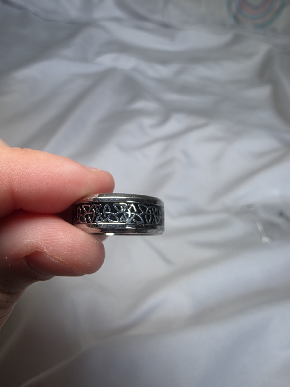 Womens Silver And Black Celtic Knot Stainless Steel Ring Size 7